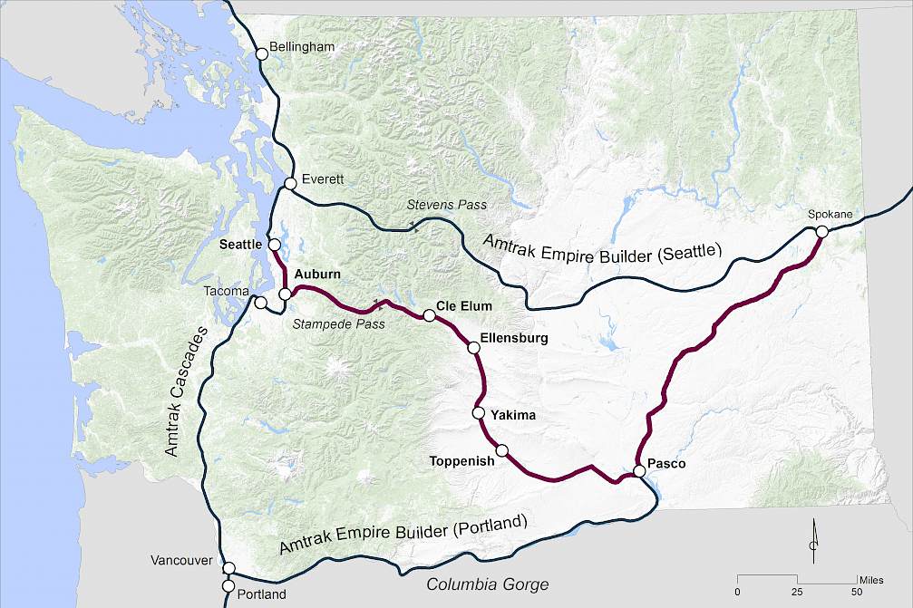 Map showing Washington passenger rail lines